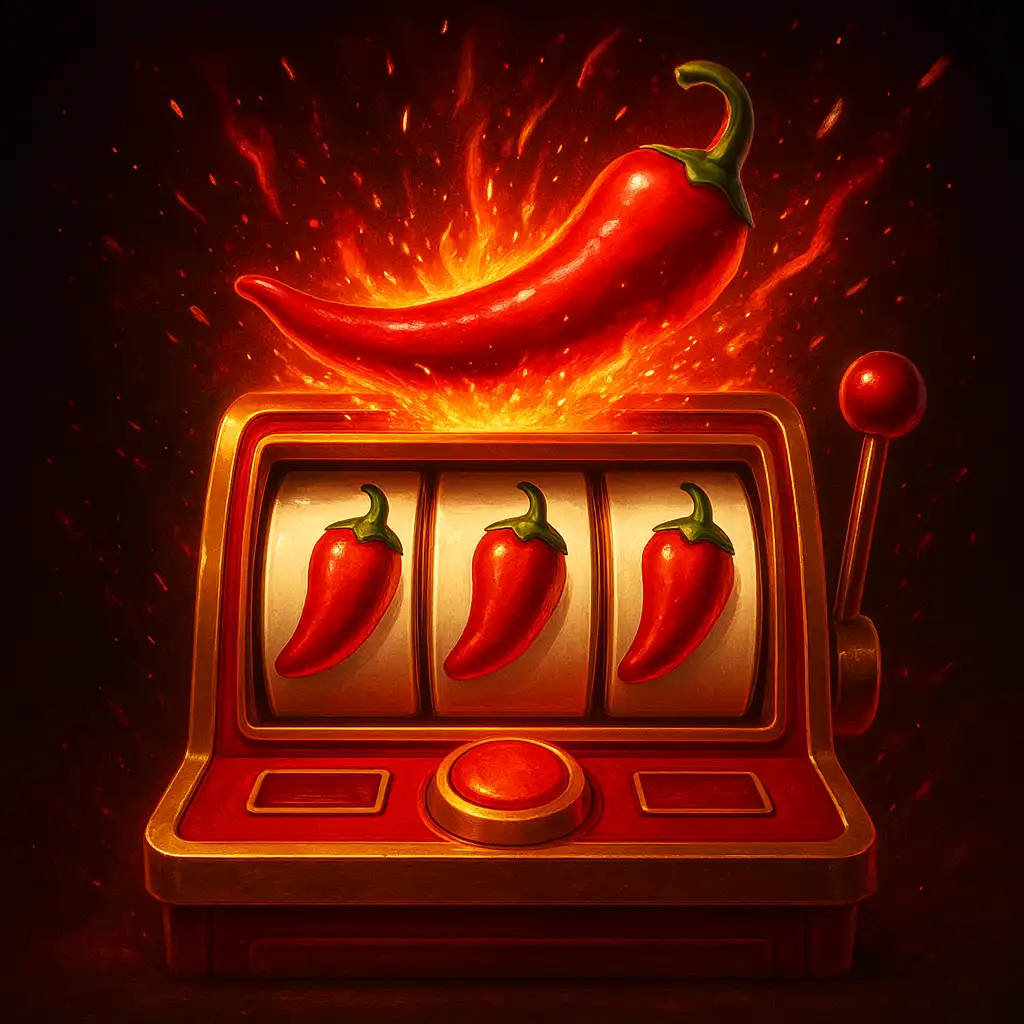 Chili Poppers slot artwork with fiery red chili peppers