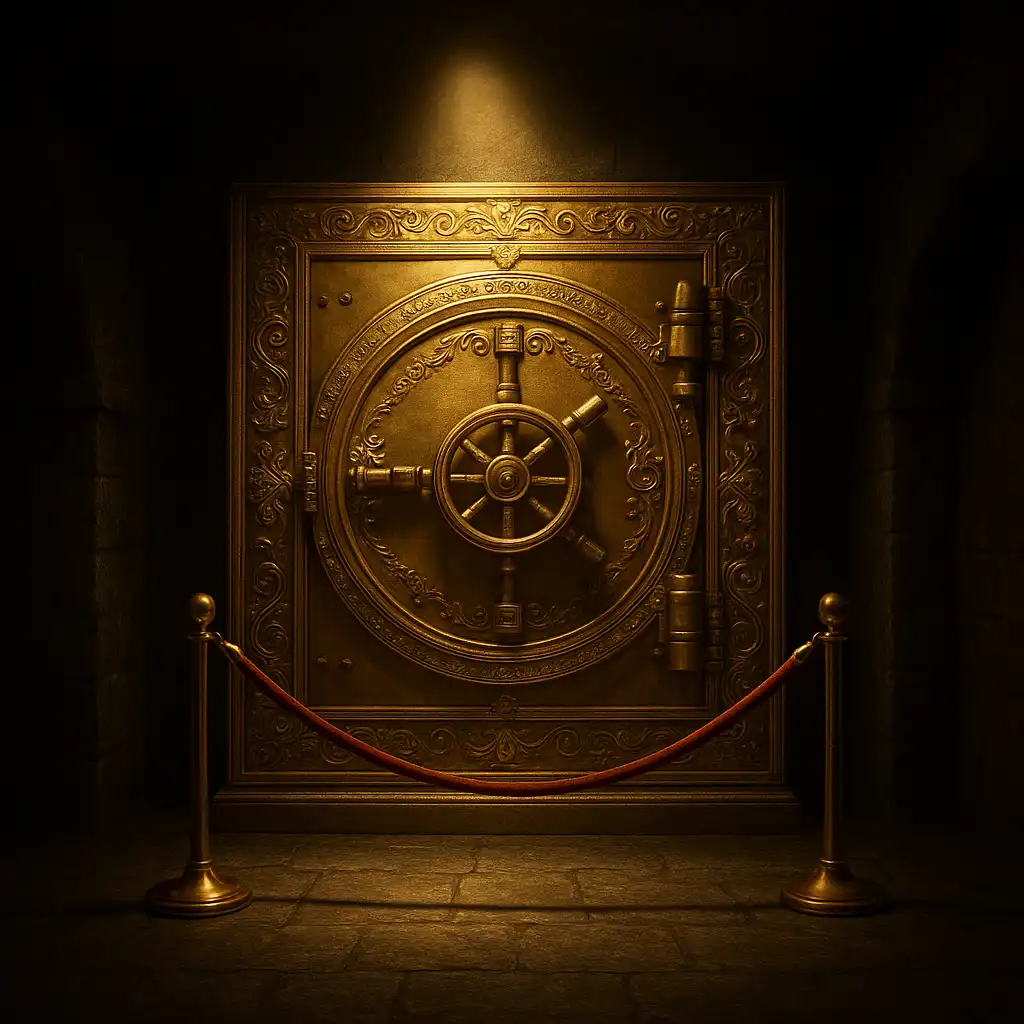 VIP cashback vault door with velvet rope in the manor cellar