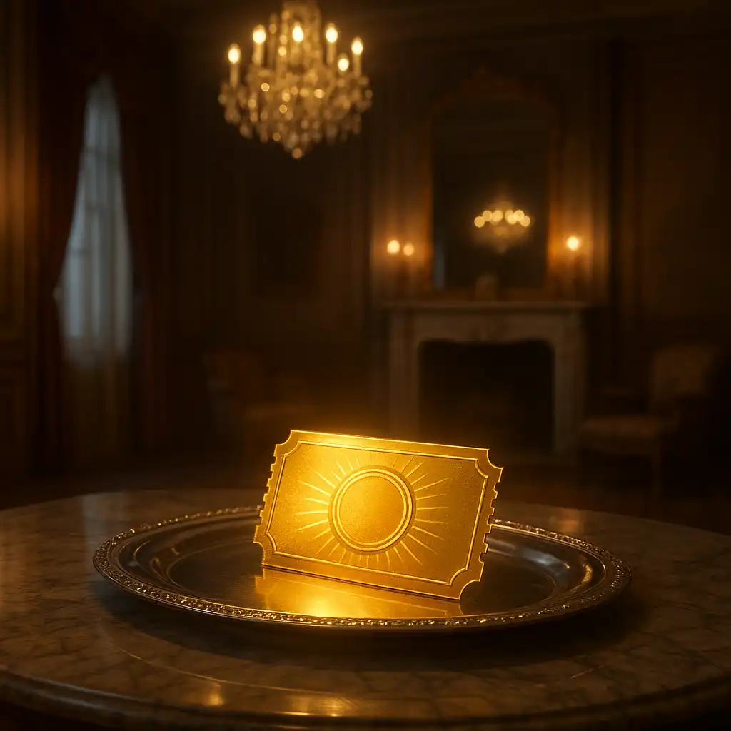 Free spins ticket on a silver tray in the manor drawing room