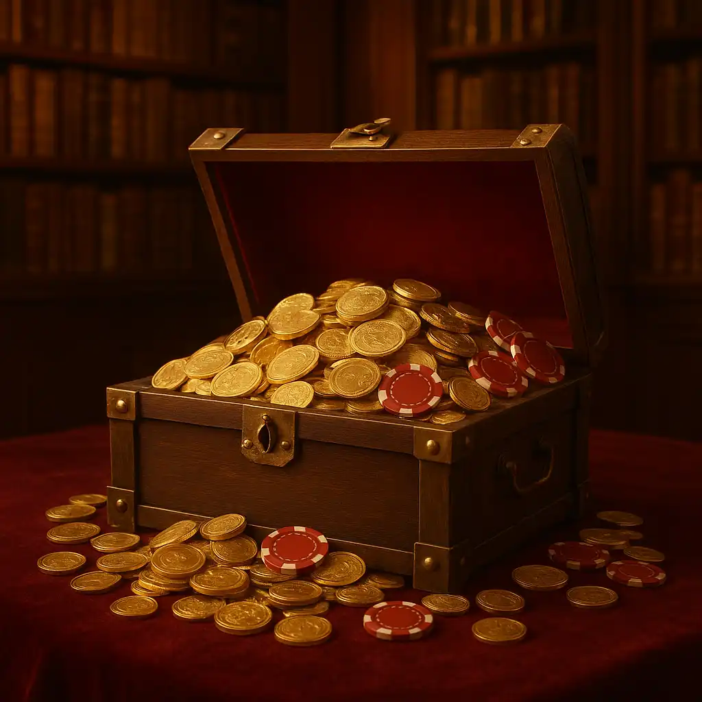 Weekend reload bonus chest with gold coins in the manor library